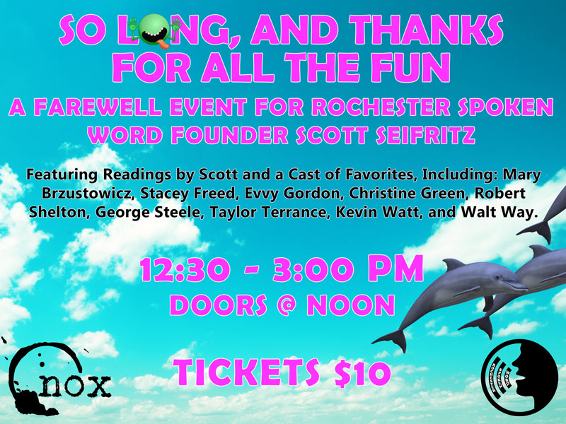 An advertisement for Scott's farewell event at Nox cocktail bar.